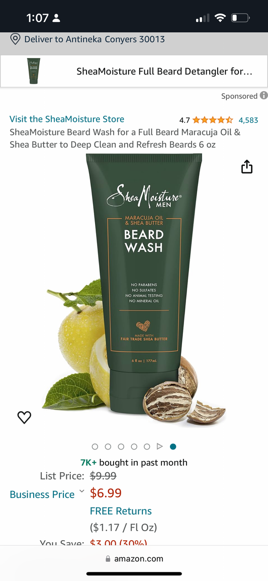 SheaMoisture Beard Wash with Maracuja Oil & Shea Butter to soften, Deep Clean and Refresh your Beard